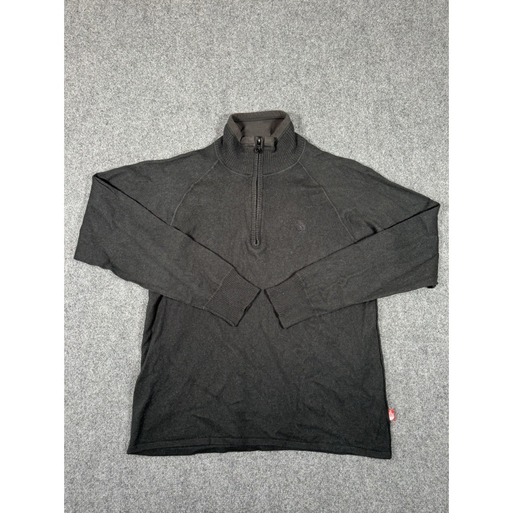 North Face Sweater Mens Medium Long Sleeve 1/4 Zip Black Wool Pullover